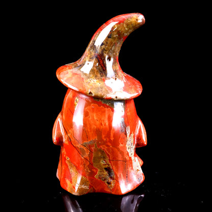 3.6” Natural Red Jasper Hand Carved Crystal Wizard Ghost Sculpture, Halloween Gift