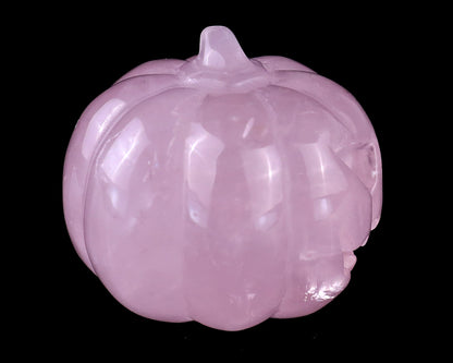 1.6” Natural Rose Quartz Hand Carved Crystal Pumpkin Sculpture, Halloween Gift