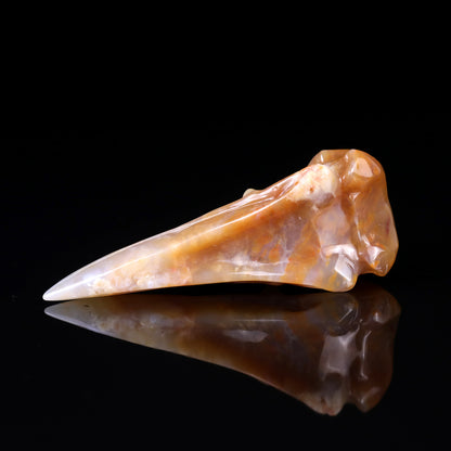 4.7" Chalcedony Hand Carved Crystal Raven Skull Sculpture