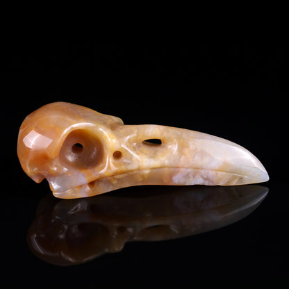 4.7" Chalcedony Hand Carved Crystal Raven Skull Sculpture