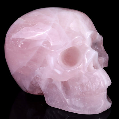 7.6" Rose Quartz Hand Carved Crystal Realistic Skull Sculpture