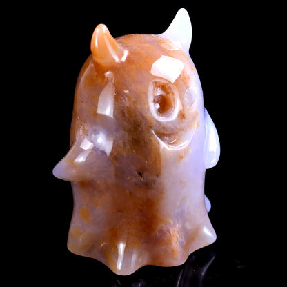3.0” Natural Chalcedony Hand Carved Crystal Ghost Sculpture, Halloween Gift