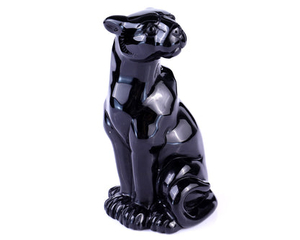 5.1" Black Obsidian Hand Carved Crystal Leopard Sculpture