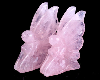3.0" Rose Quartz Hand Carved Crystal Flower Faerie Sculpture