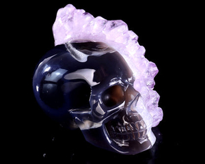 5.2" Amethyst Druse Agate Hand Carved Mineral Specimen Skull Sculpture