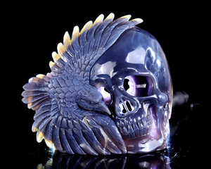 9.0" Amethyst Druse Agate Hand Carved Crystal Skull and Eagle Sculpture