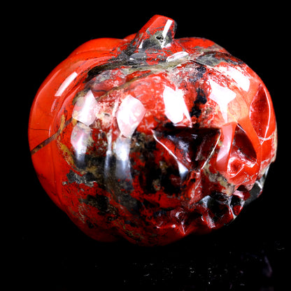 2.6” Natural Red Jasper Hand Carved Crystal Pumpkin Sculpture, Halloween Gift