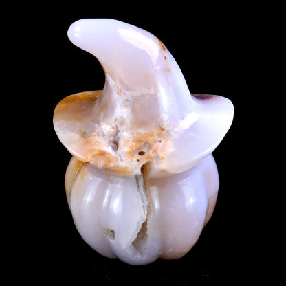 3.4” Natural Chalcedony Hand Carved Crystal Wizard Pumpkin Sculpture, Halloween Gift