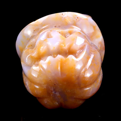2.3” Natural Chalcedony Hand Carved Crystal Wizard Pumpkin Sculpture, Halloween Gift