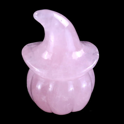 2.3” Natural Rose Quartz Hand Carved Crystal Wizard Pumpkin Sculpture, Halloween Gift