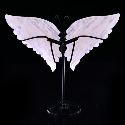 7.0" Rose Quartz Hand Carved Crystal Butterfly Wings Sculpture