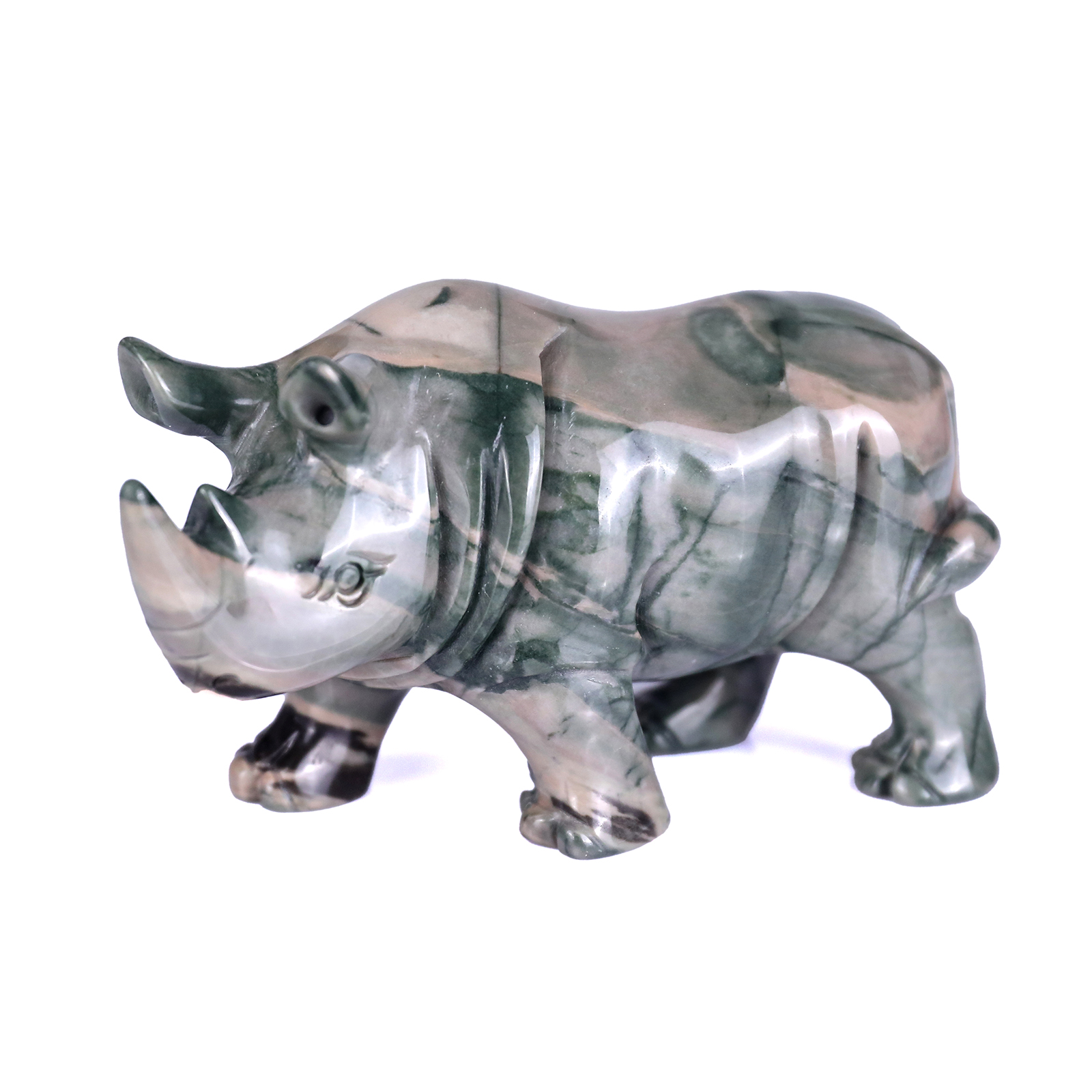 Natural Green Jiulong Jade Rhinoceros Carved 