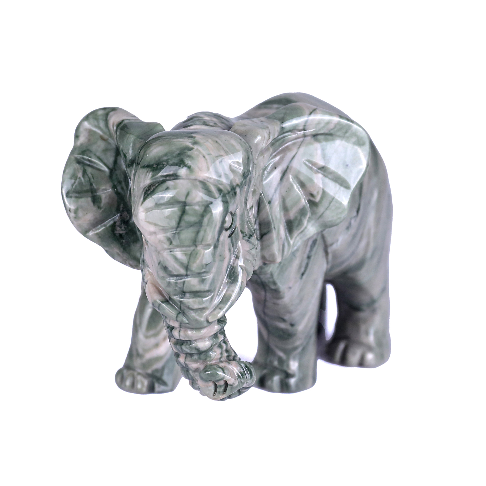 Natural Green Jade Elephant Polished Carved Healing Gemstone