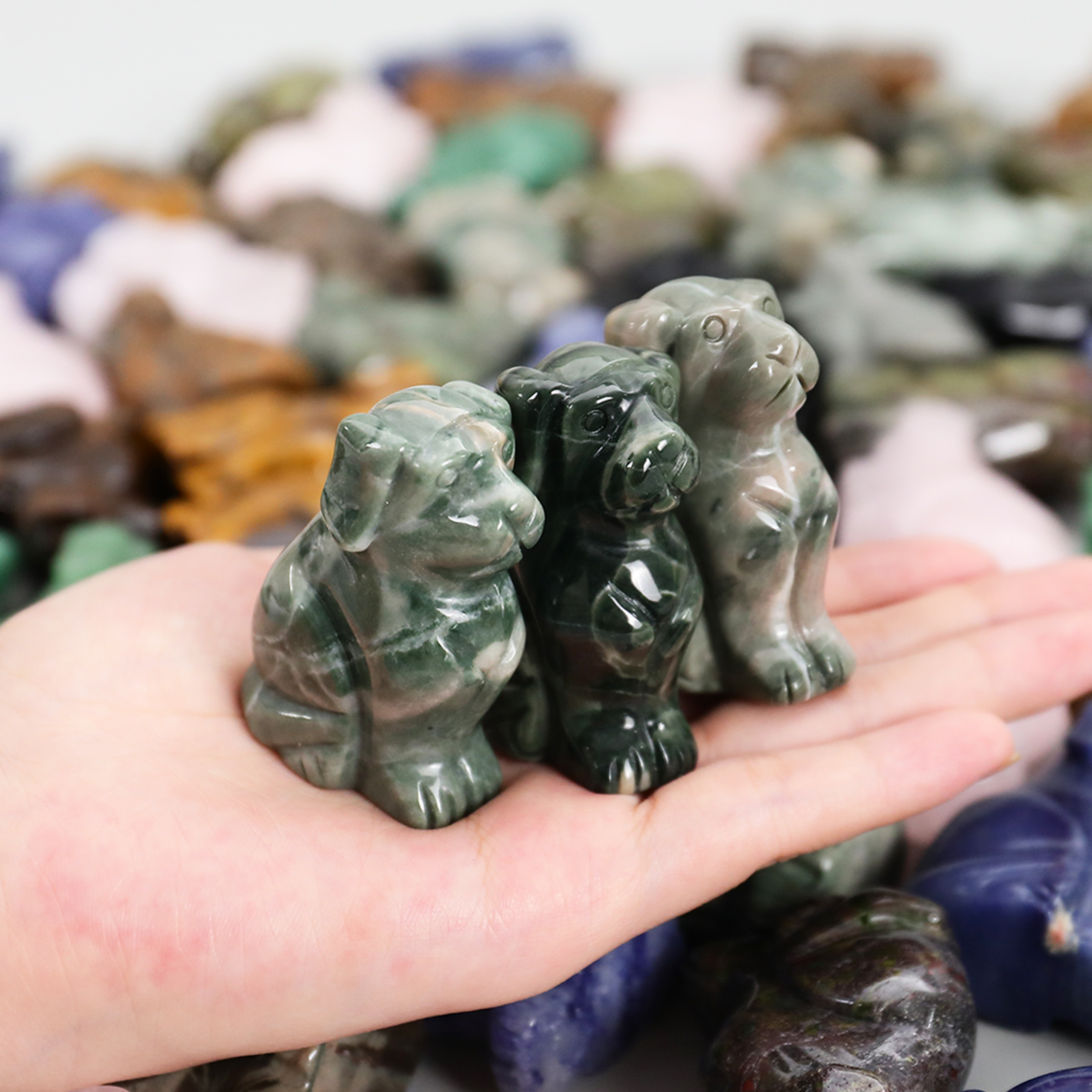 Natural Agate Stone Carved Small Dog Decor, Cute Dog Sculpture for fengshui