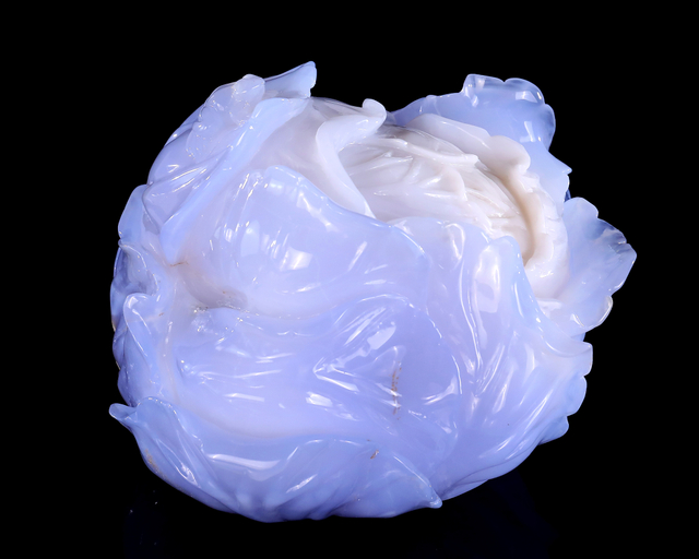 6.9" Blue Chalcedony Cabbage Carving Sculpture – Hand-Carved Natural Gemstone Vegetable Art
