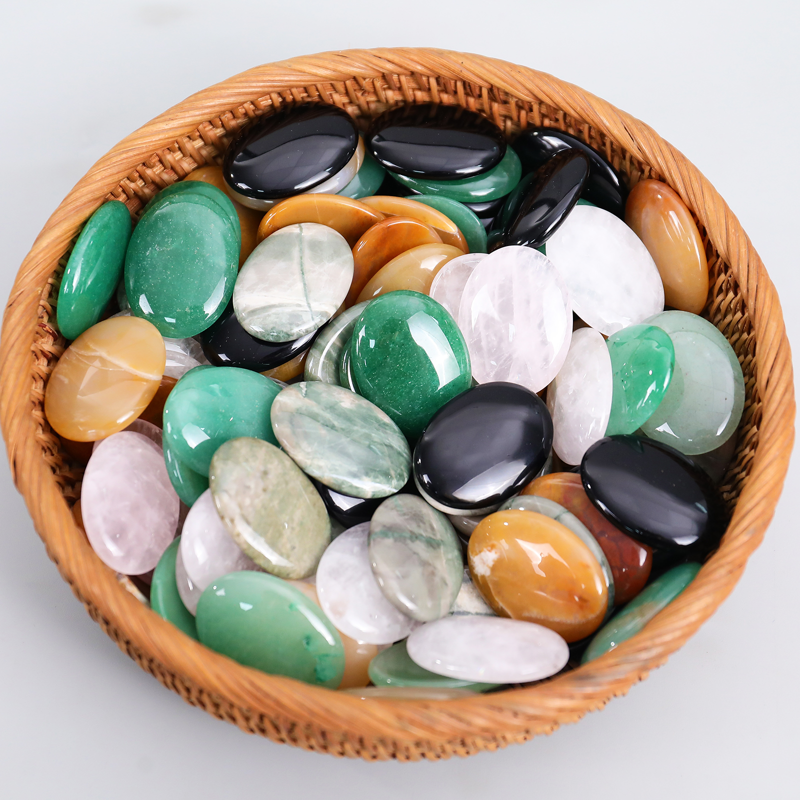 Oval Jade Massage Stones Set - Natural Gemstone Stress Relief Stones for Body Relaxation, Face & Muscle Massage