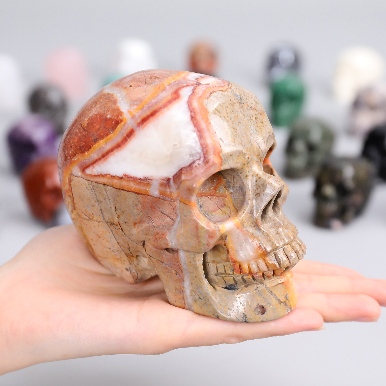 High Quality 4.5 Inch Natural Realistic Crystal Skull Fine Art Sculpture Hand Carved Large Skulls Carving Crafts Home Decoration