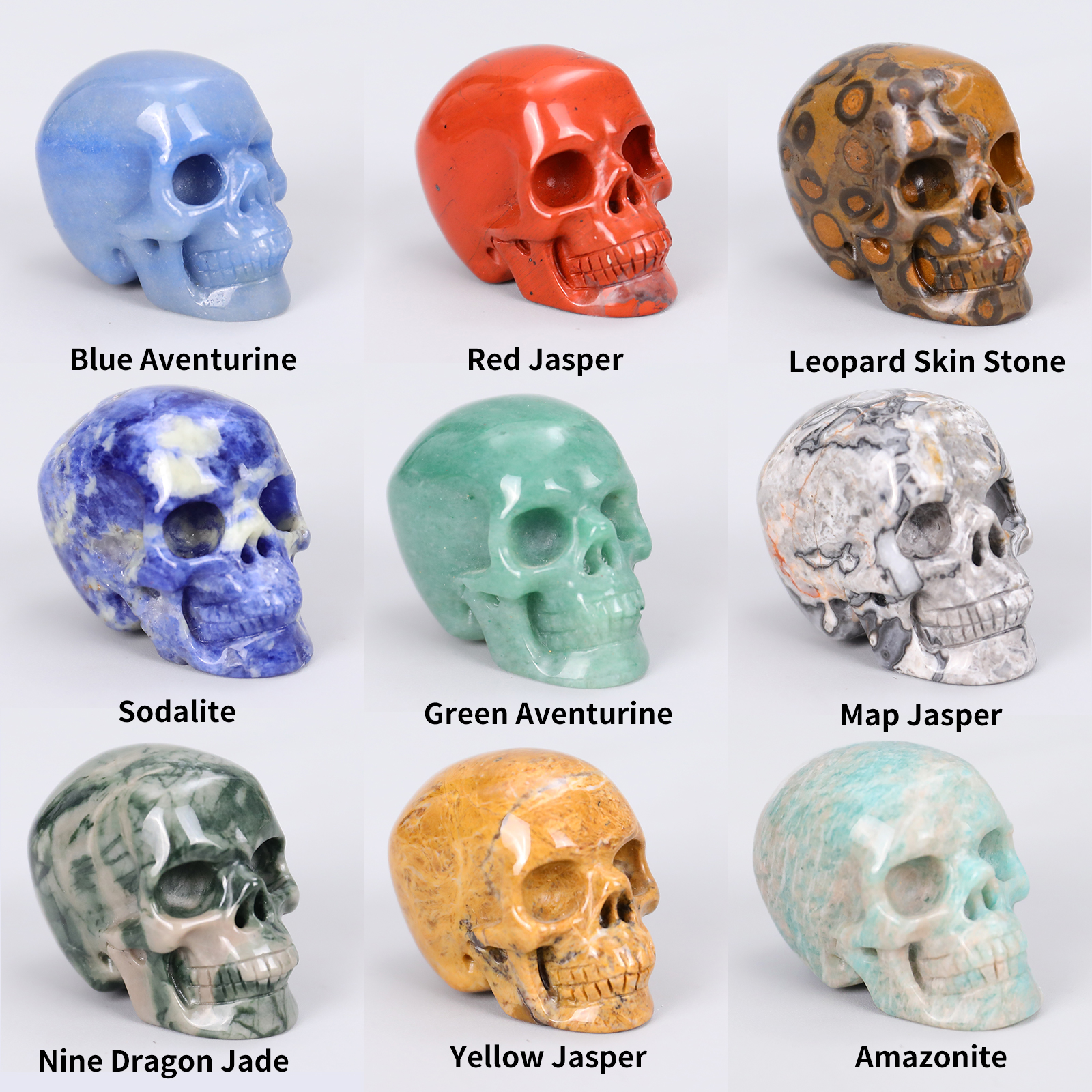 Wholesale 1.75 Inch Natural Crystal Skulls Hand Carved Mini Skull Carving Statue Healing Gemstone Craft for Halloween Decor Gift