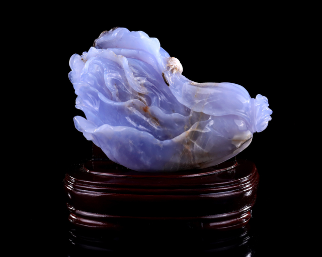 Natural Blue Chalcedony Hand-Carved Realistic Cabbage Ornament - Lucky Wealth Decor