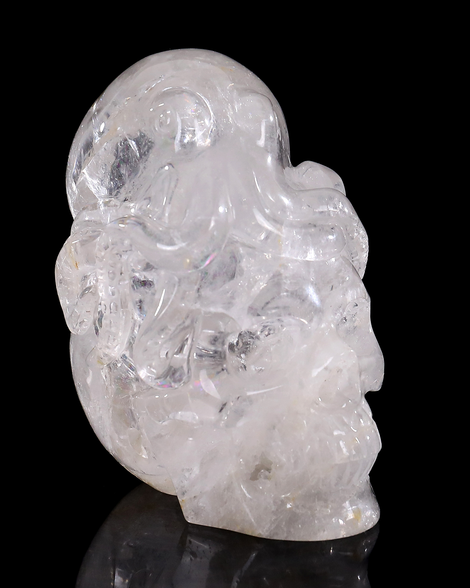 4-inch Hand Carved Clear Quartz Octopus Skull - Natural Crystal Sculpture for Luxury Display & Spiritual Energy