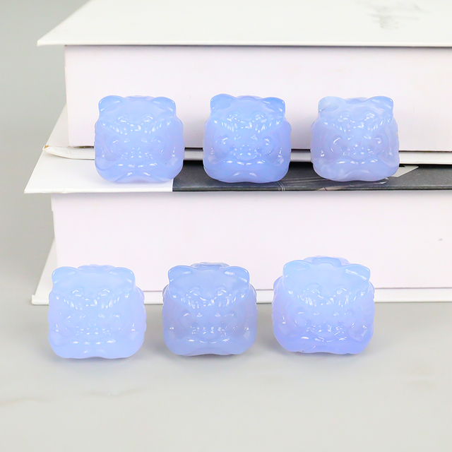 Blue Chalcedony Mini Lion Dance Incense Holder - Crystalline Luster for Desktop Blessing Decor
