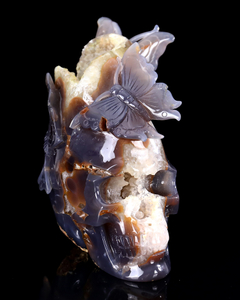 Exquisite 7-inch Geode Agate Skull & Butterfly Ornament - Handcrafted Artwork with Butterfly