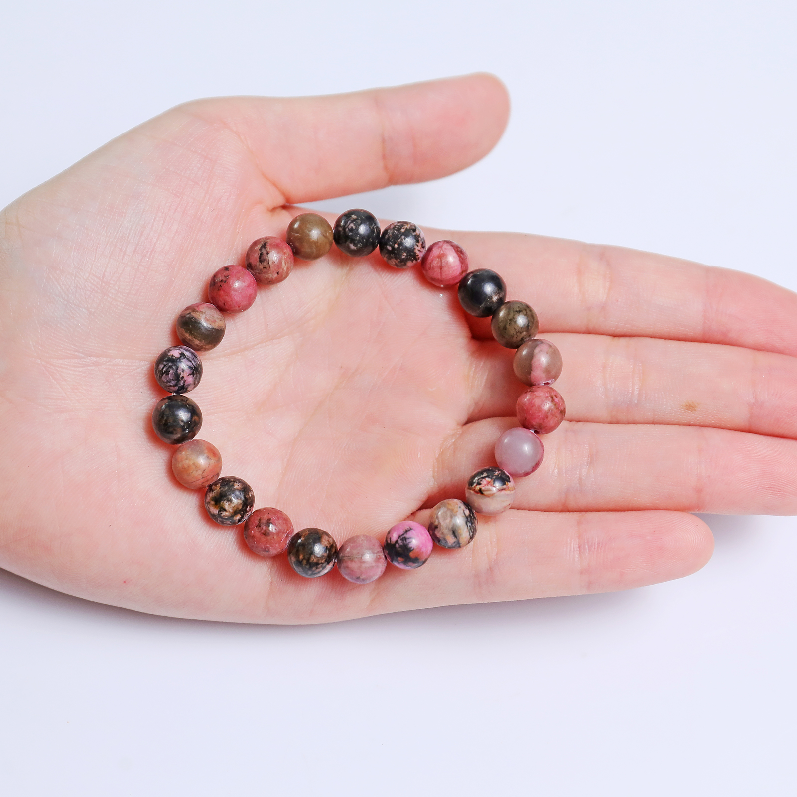 Natural Rhodonite Crystal Bead Bracelet,Healing Energy Bracelet