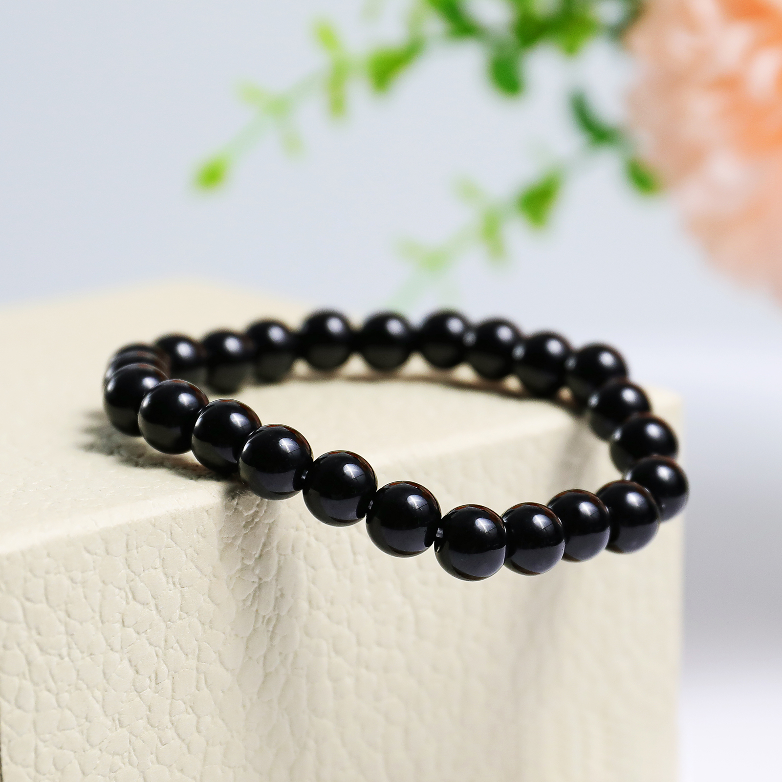 Natural Black Obsidian Crystal Bead Bracelet,Healing Energy Bracelet