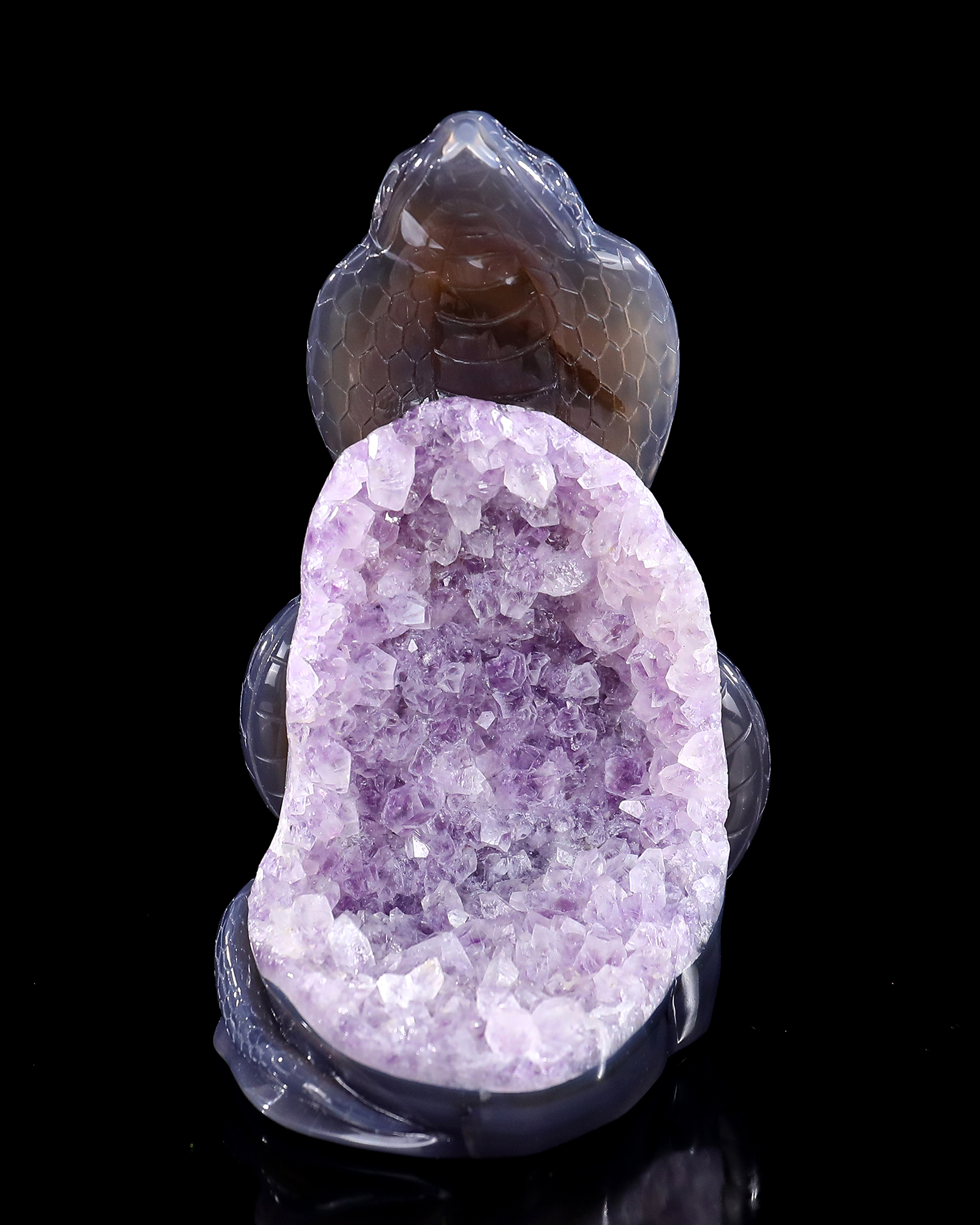 7 Inch Amethyst Cluster Snake Sculpture - Hand-Carved Crystal Figurine with Lifelike Design & Intricate Scale Details