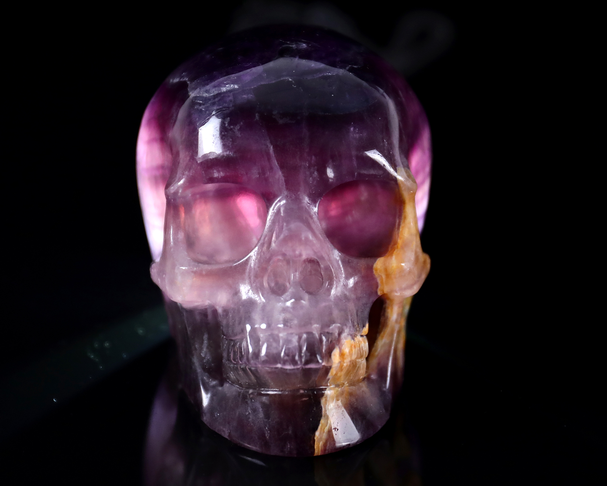 Hand-Carved Fluorite Skull: Vibrant Natural Colors & Translucent Crystal Craft
