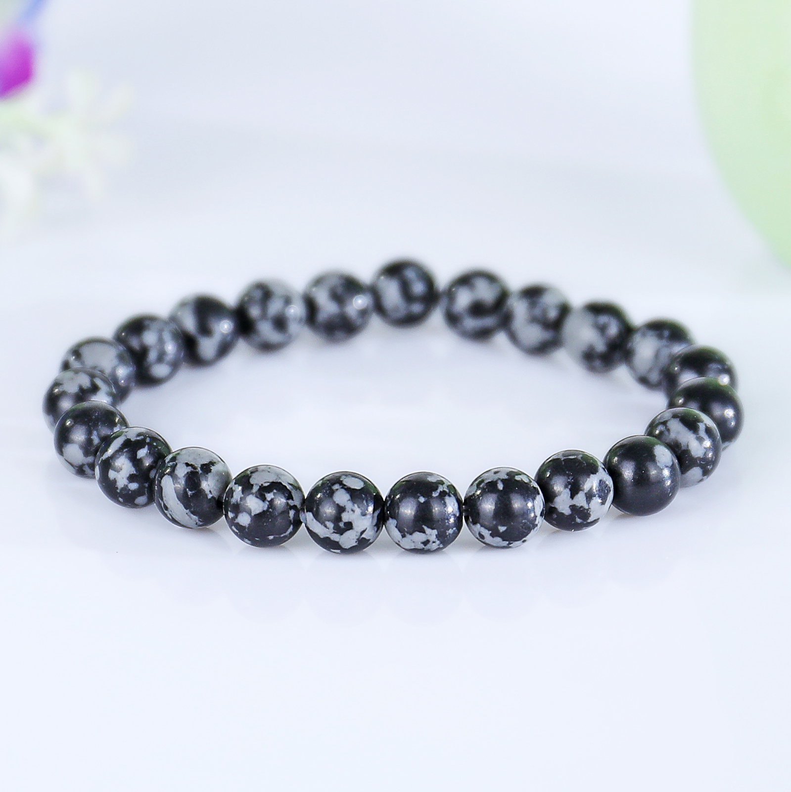 Natural Snow Flake Agate Crystal Bead Bracelet,Healing Energy Bracelet