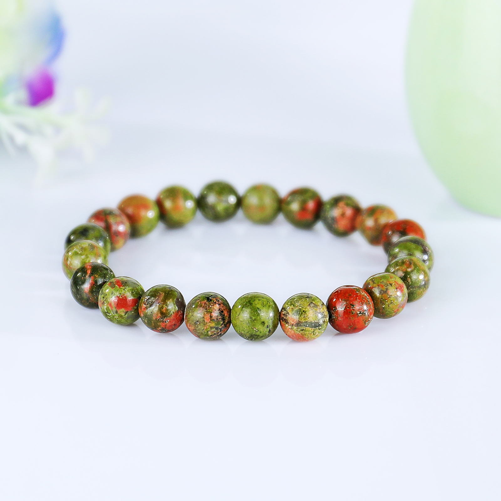 Natural Unakite Crystal Bead Bracelet,Healing Energy Bracelet