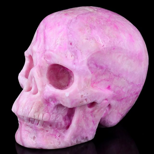 8.1" Pink Aragonite Hand Carved Crystal Realistic Skull Sculpture - Crystal Skull Carving
