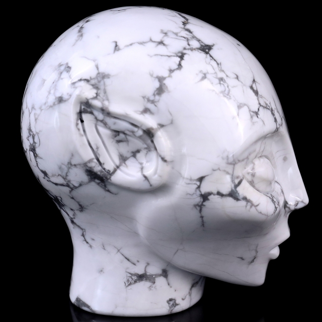 3.9" Howlite Elf Alien Skull – Hand Carved Natural Crystal Sculpture