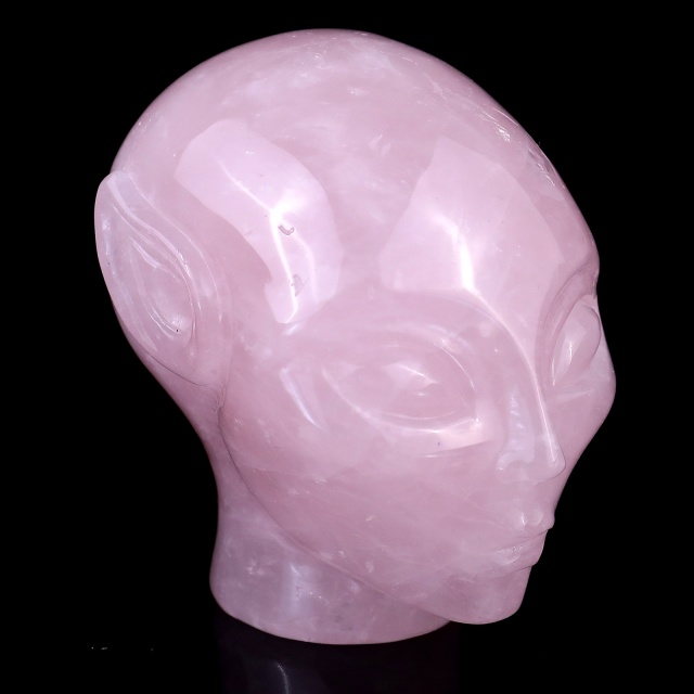2.9" Rose Quartz Crystal Elf Alien – Hand Carved Gemstone Fine Art Sculpture for Healing & Love Energy