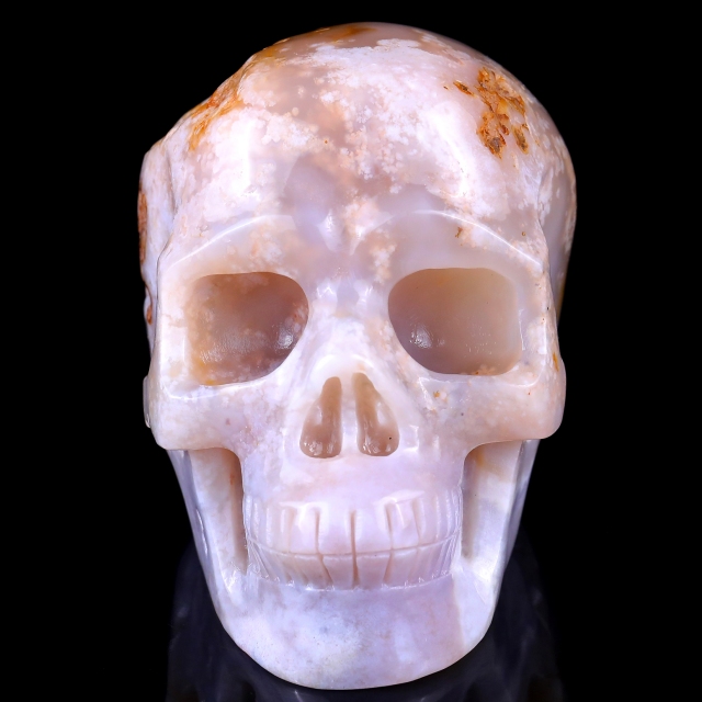 5.7" Sakura Agate Hand Carved Crystal Realistic Skull Sculpture