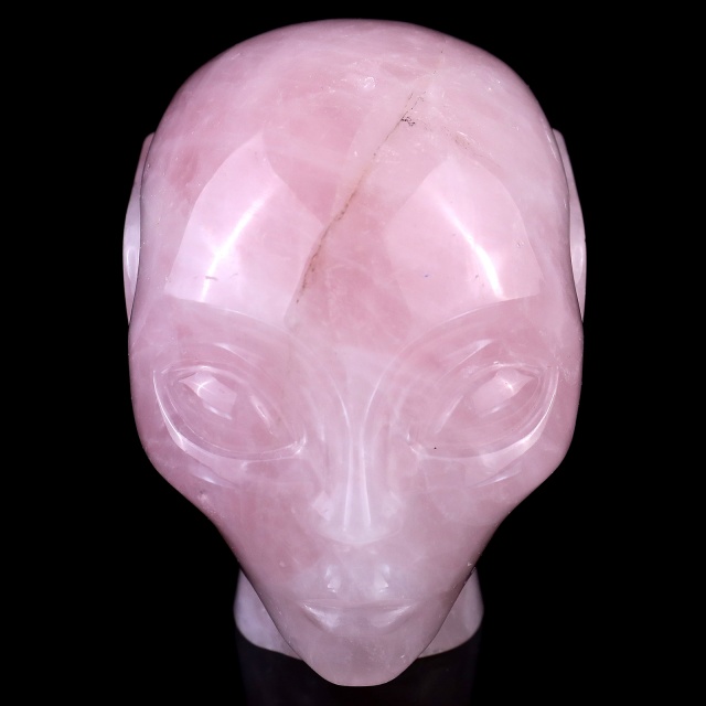 3.9" Rose Quartz Elf Alien Skull – Hand Carved Natural Crystal Healing Sculpture