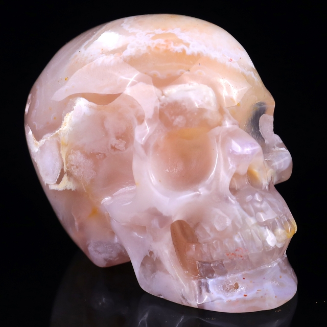 2.8" Sakura Agate Hand Carved Crystal Realistic Skull Sculpture