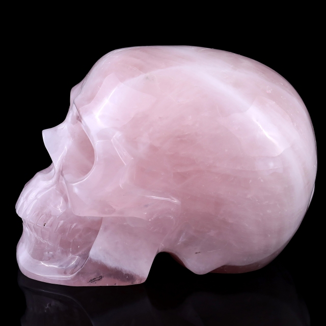 7.6" Rose Quartz Hand Carved Crystal Realistic Skull Sculpture