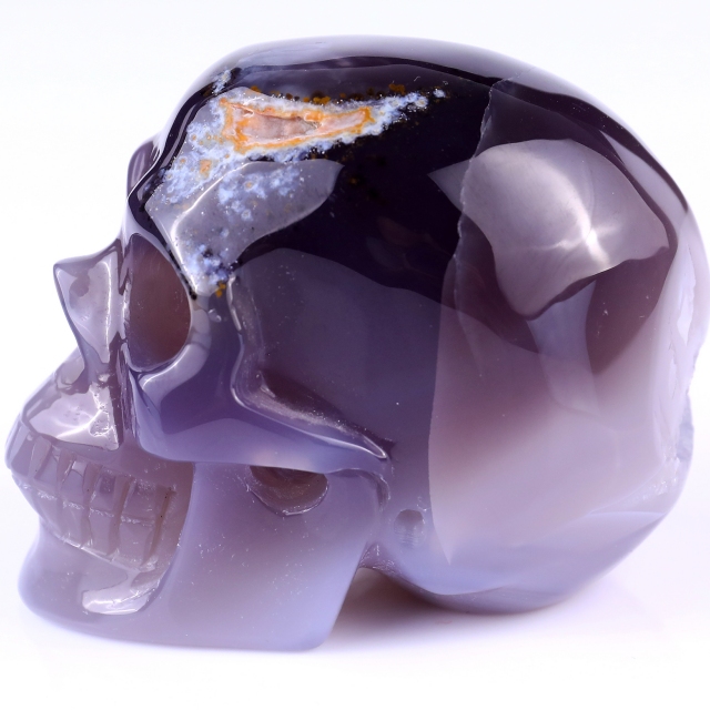 3.5" Geode Agate Hand Carved Crystal Geode Skull Sculpture