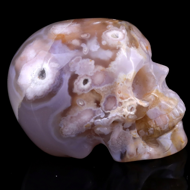 2.2" Sakura Agate Crystal Realistic Skull Hand Carved Sculpture
