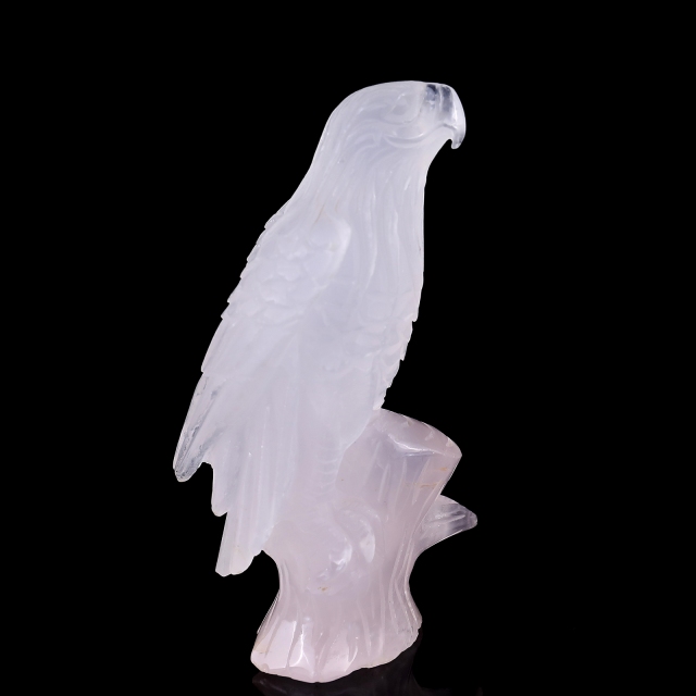 5.2" Rose Quartz Hand Carved Crystal Parrot Sculpture - Healing Crystal Decor