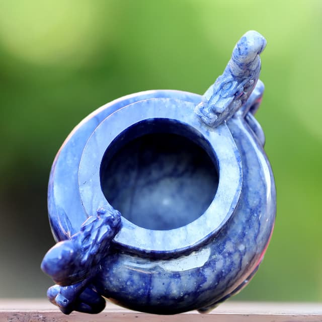 8.3” Natural Blue Aventurine Hand Carved 3 Foot Censer, Gemstone Tripod