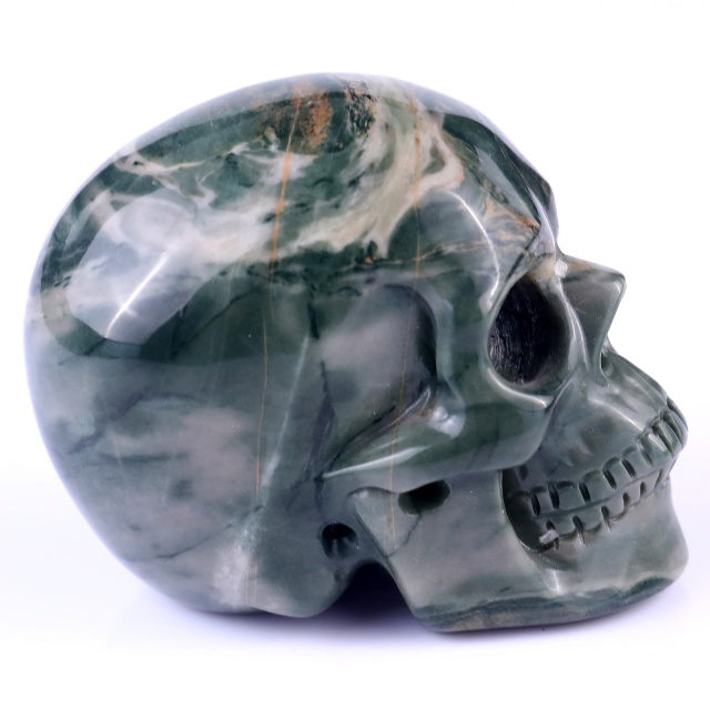 3.0" Jiulong Jade Hand Carved Crystal Realistic Skull Sculpture