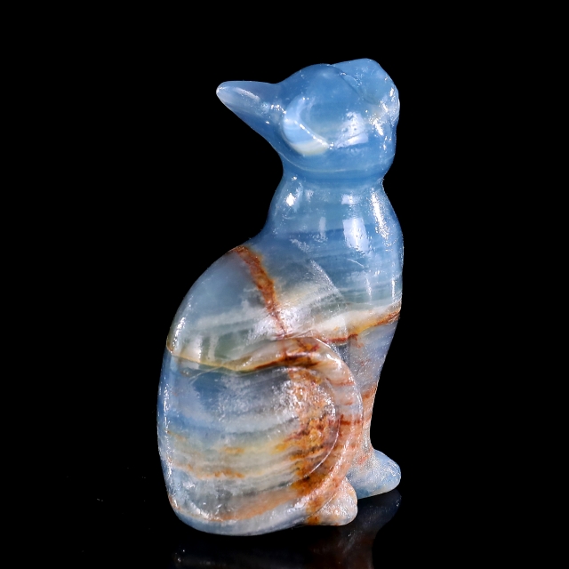 2.9" Natural Blue Onyx Hand Carved Crystal Cat Sculpture
