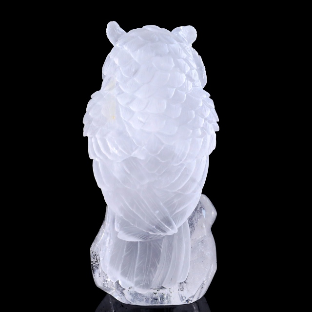 4.9-inch Hand Carved Clear Quartz Owl - Wisdom Symbol Gemstone Sculpture for Collection & Home Décor