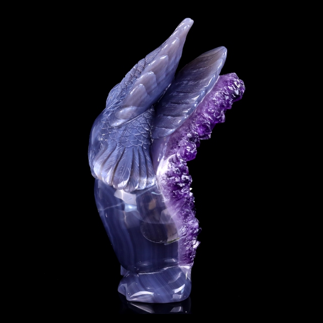 Unique 6.9" Amethyst Druse Agate Skull with Owl – Hand Carved Crystal & Mineral Specimen Sculpture for Collectors And Healing
