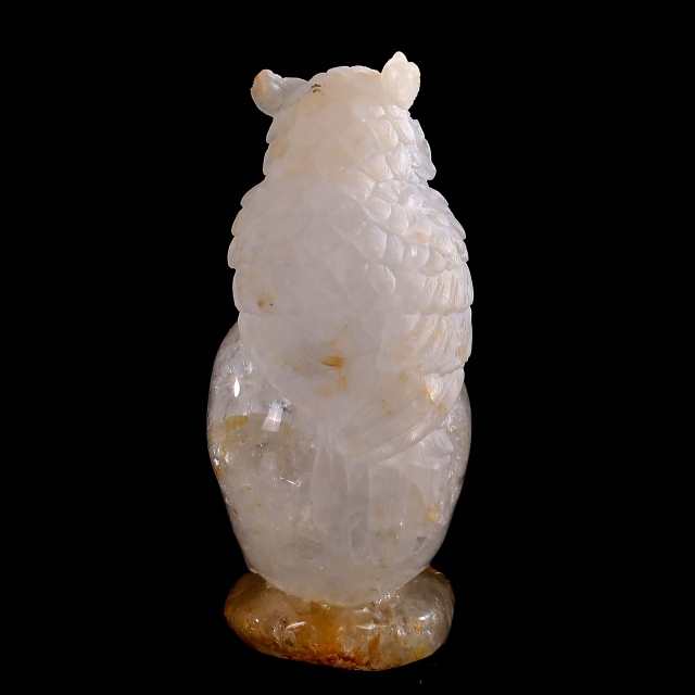 6 Inch Handcrafted Clear Crystal Skull with Owl Accent – Artisanal Carved Spiritual Decor