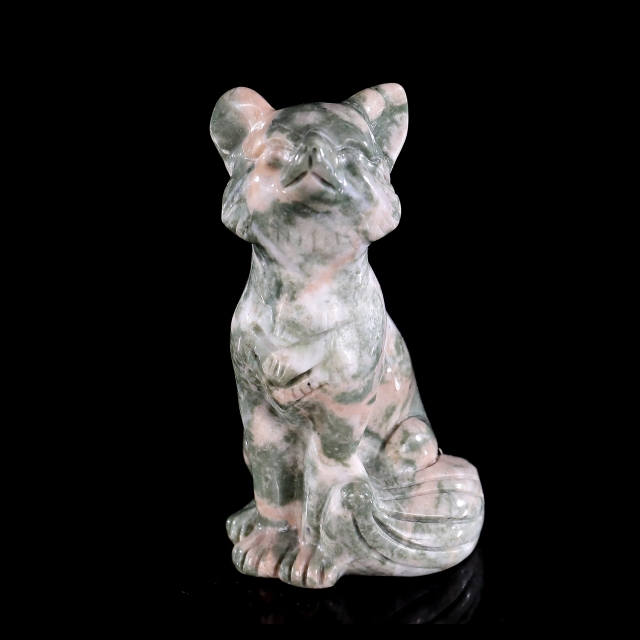 2.9" Natural Jiulong Jade Hand Carved Crystal Fox Sculpture