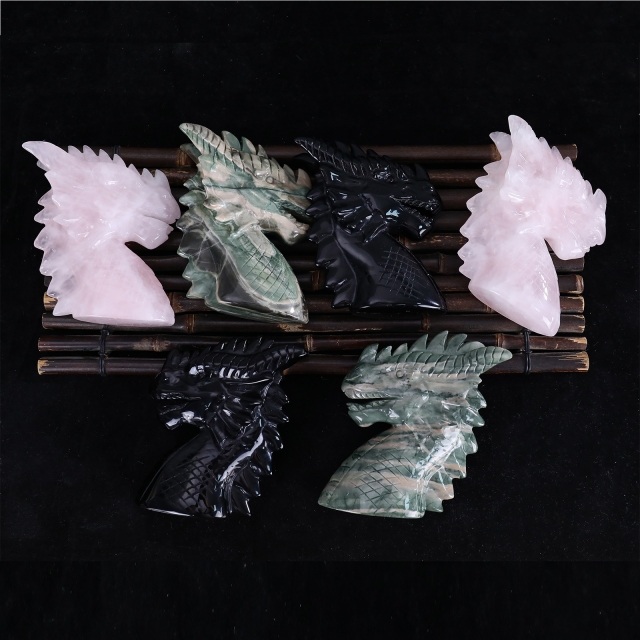 Handcrafted Multiple Jade Dragon Head Carvings - Natural Jade Decor & Collectibles